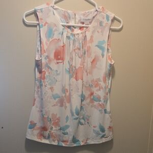 3/$17 Calvin Klein Sleeveless Watercolor Blouse - White, Coral, Blue